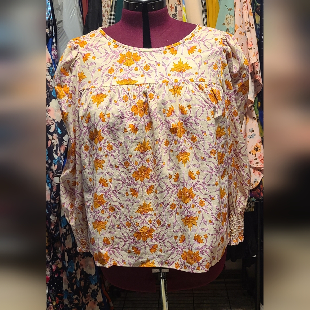 Universal Thread Floral Blouse in Orange and Purple